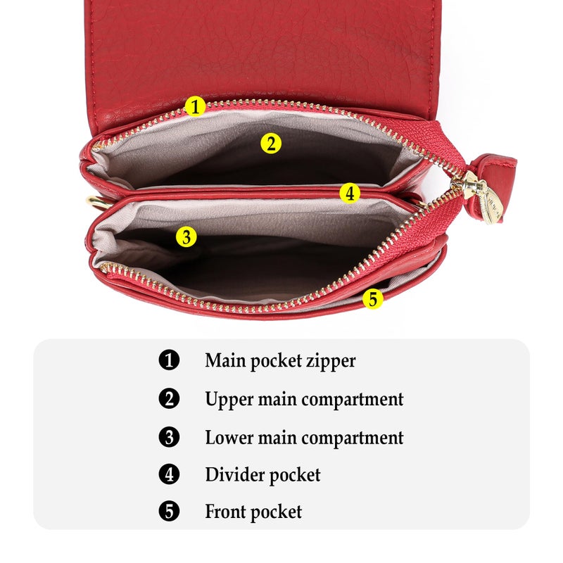 MINICAT Small Crossbody Bags for Women Cell Phone Bag Vegan Leather Cross Body Purse Wallet Purses(Red) - Image 3